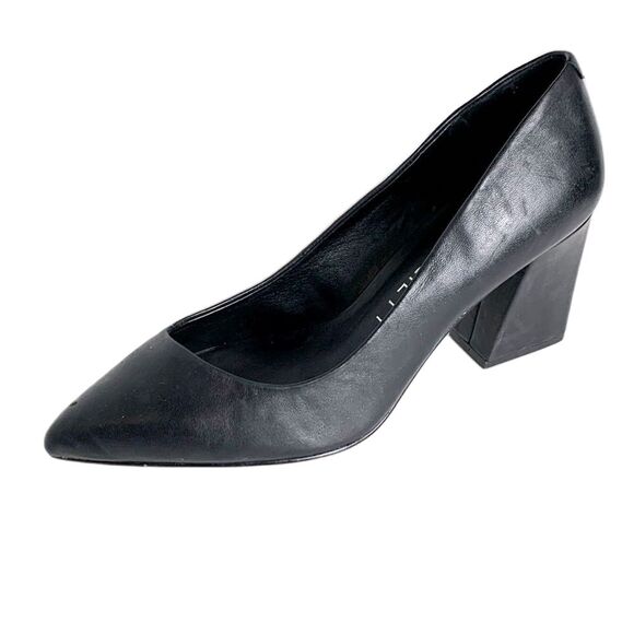 Sole Society Elle Black Pointed Toe Asymmetrical Vamp Block Heel Pumps Size 10 - Picture 1 of 10
